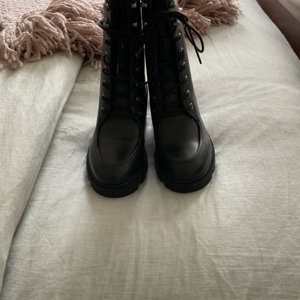 J Crew Lug sole black lace up boots size 8
